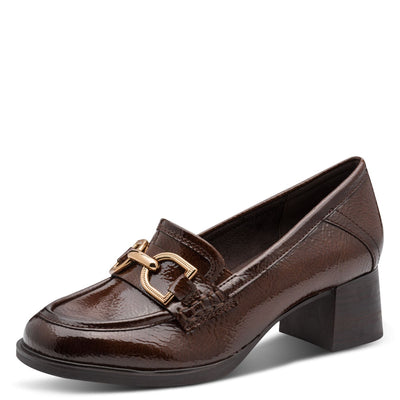 Womens Jana 24360 Mocca Patent Block Heels - Mocca Patent