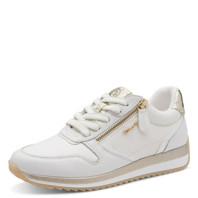 Womens Tamaris Comfort 83734 White And Gold Side Zip Trainers - White And Gold