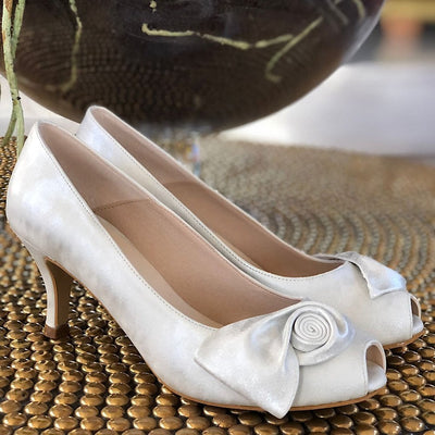 Womens Rita Pomares Bruised White Peep Toe Heels - Bruised White