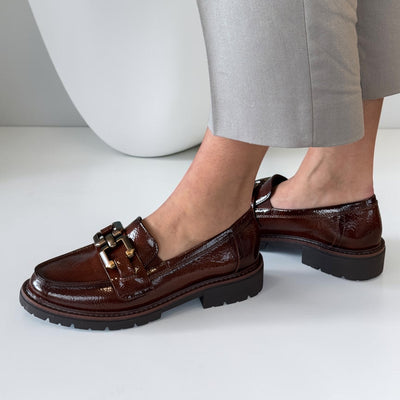 Womens Jana 24764 Cognac Patent Platform Loafer - Cognac Patent