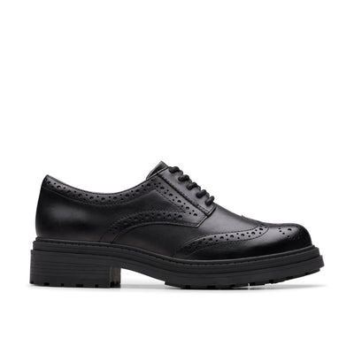 Girls Clarks Orinoco3 Derby School Shoes - Black