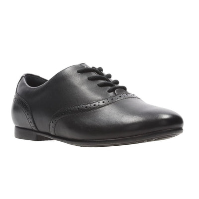 Junior Clarks Jules Walk Black Leather Girls Lace Up School Shoes - Black