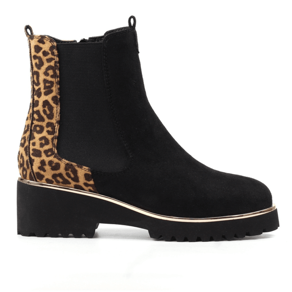 Womens Lunar Nakita Black and Leopard Chunky Chelsea Boots - Black