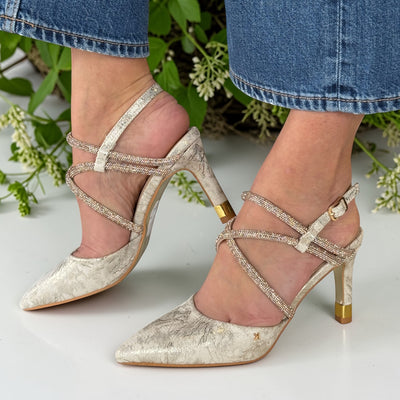 Womens Kate Appleby Hursley Criss Cross Diamante Strapped High Heels Heels - Gold Marble