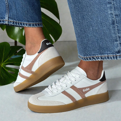 Womens Gola Viper White and Brown Gum Sole Trainers - White