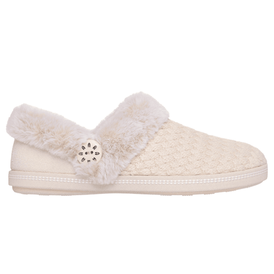 Womens Skechers Cozy Campfire Knit Faux Fur Trim Slippers - Sand