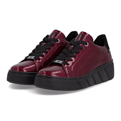Womens Rieker W2601 Platform Sole Trainers - Bordo Patent