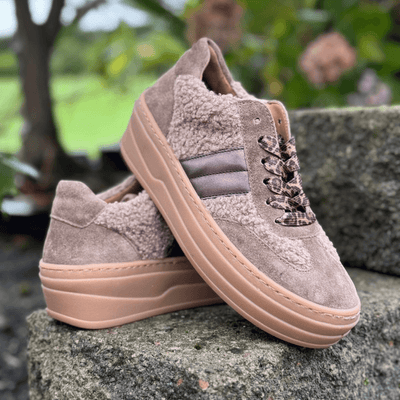 Womens Gabor 73.350 Wool Platform Trainers - Taupe
