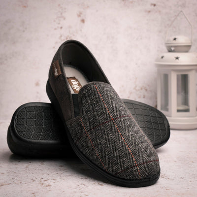 Mens Lazy Dogz Harrison II Tweed Slippers - Grey