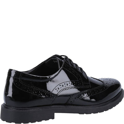 Girls Hush Puppies Verity Black Patent Senior School Shoes - Black Patent