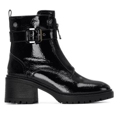 Womens Xti 144276 Black Patent Zip Front Platform Boots - Black