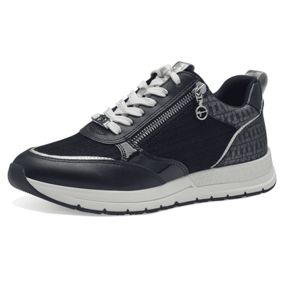 Womens Tamaris 23732 Wedge Side Zip Monogram Trainers - Navy Combi