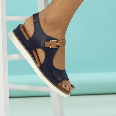 Womens Lunar Spring Navy Asymmetric Cut Leather Sandals - Navy