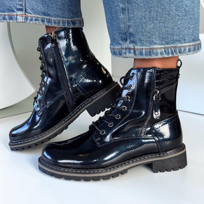 Womens Lunar Allison Patent Ankle Boots - Navy