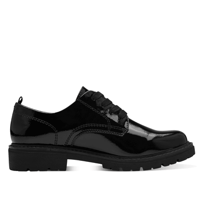 Womens Jana 23773 Black Patent Chunky Lace Up Shoes - Black Patent