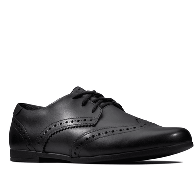 Junior Clarks Scala Lace Girls Black Leather Lace Up Smart School Shoes - Black