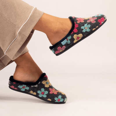 Womens Lunar Dolly Floral Mule Slippers - Navy