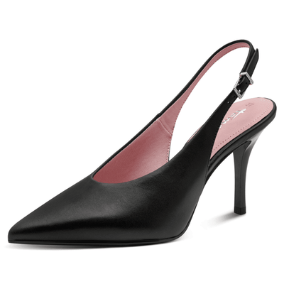 Womens Tamaris 29642 Leather Slingback Pointed Toe Heels - Black