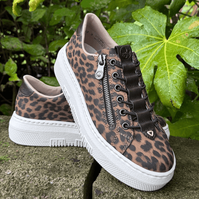 Womens Rieker M1953 Leopard Slip On Side Zip Trainers - Leopard