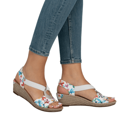 Womens Rieker 624H6 Floral Multi Strap Wedge Sandals - Floral
