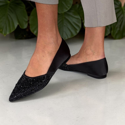 Womens Tamaris 22156 Diamante Pointed Toe Flat Loafers - Black