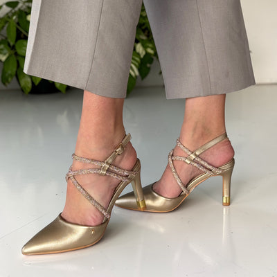 Womens Kate Appleby Hursley Criss Cross Diamante Strapped Heels - Gold