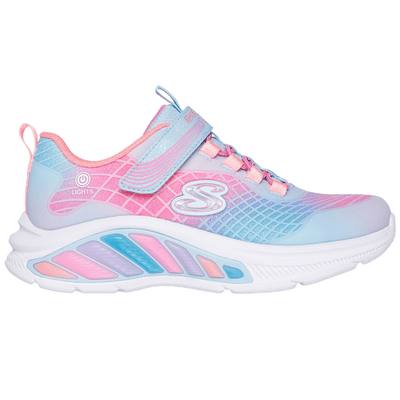 Girls Skechers Rainbow Cruisers Light Up Trainers - Light Blue Multi
