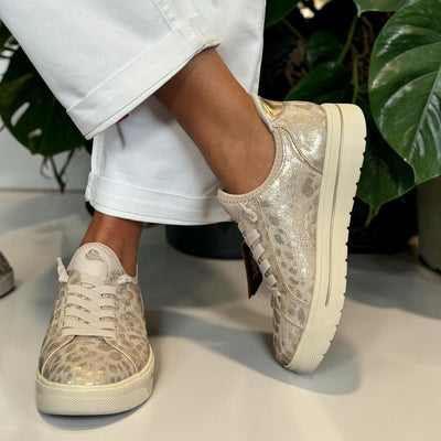 Womens Jana 23764 Rose Gold Leopard Trainers - Rose Gold Leopard