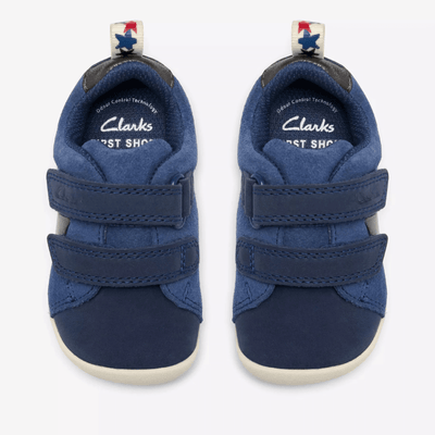 Infant Boys Clarks Roamer City Blue Leather and Suede 2 Strap Pre Walker Shoes - Blue Leather