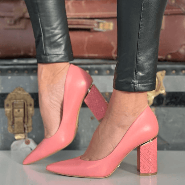 Womens Guess Ladies Coral Block Embossed Heels - Coral