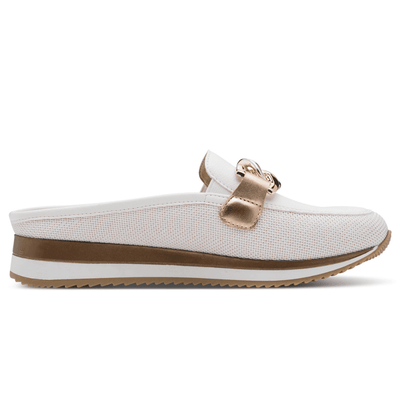 Womens Jana 27360 White with Rose Gold Sporty Mesh Mules - White and Rose Gold