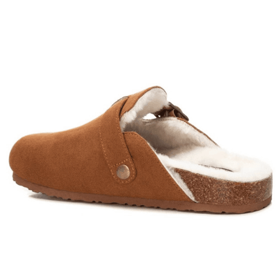 Womens Xti 143240 Camel Suede Faux Fur Lined Mules - Camel