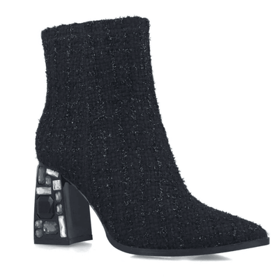 Womens Menbur 25696 Black Glitter Tweed Diamond Heel Ankle Boots - Black