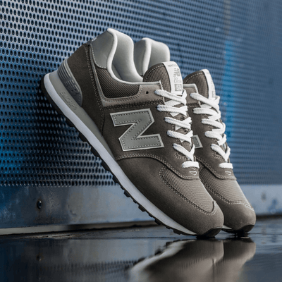 Mens New Balance 574 Mesh Trainers - Grey with White