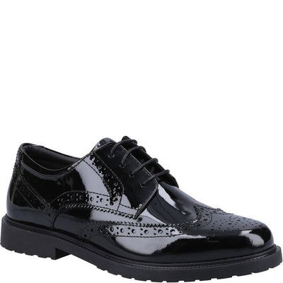 Girls Hush Puppies Verity Black Patent Senior School Shoes - Black Patent