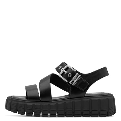 Womens Tamaris 28233 Black Buckle Closed Wedge Sandals - Black