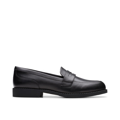 Girls Clarks Tapa Edge Youth Black School Shoes - Black