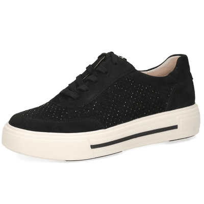 Womens Caprice 23350 Black Suede Diamante Trainers - Black