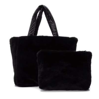 Womens Xti 184245 Reversible Plush Lined Tote Bag - Black