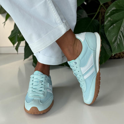 Womens Xti 145059 Aqua Blue and White Suede and Nylon Trainers - Aqua