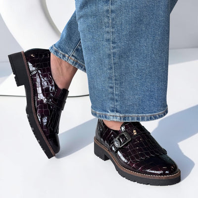 Womens Pitillos 11560 Burgundy Platform Loafers - Burgundy