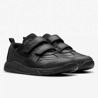 Junior Clarks Boys Steggy 2 Pace Black School Shoes - G Fit - Black