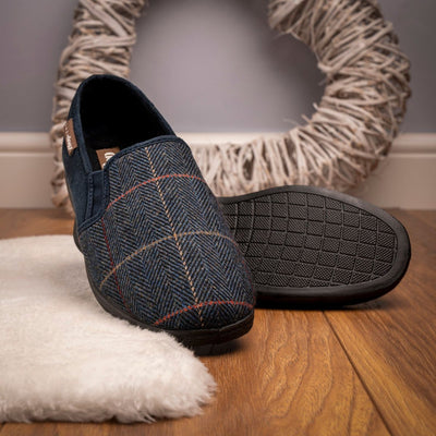 Mens Lazy Dogz Harrison II Tweed Slippers - Navy