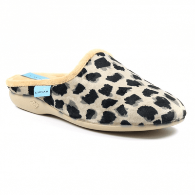 Womens Lunar Fleet Beige & Animal Print Mule Slippers - Beige & Animal Print