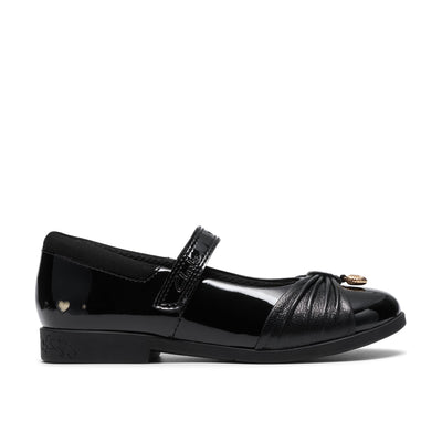 Girls Clarks Lock Gem Kid Black Patent School Shoes - Black Patent