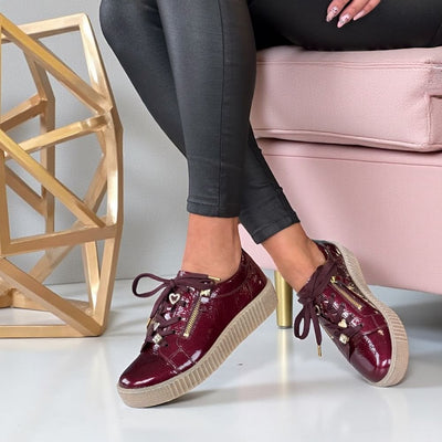 Womens Gabor 73.339 Burgundy Patent Double Zip Trainers - Burgundy