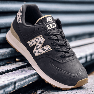 New Balance Womens 574 Leopard Trainers - Black