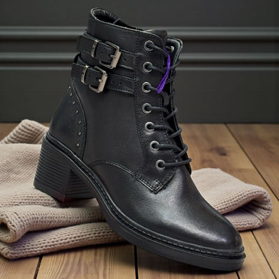 Womens Lotus Parton Laced Ankle Boots - Black