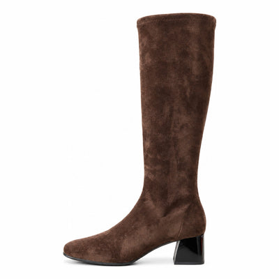 Womens Miss Elastic 75435 Suede Stretch Long Boots - Marron