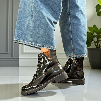Womens Lunar Nevada Black Patent Ankle Boot - Black